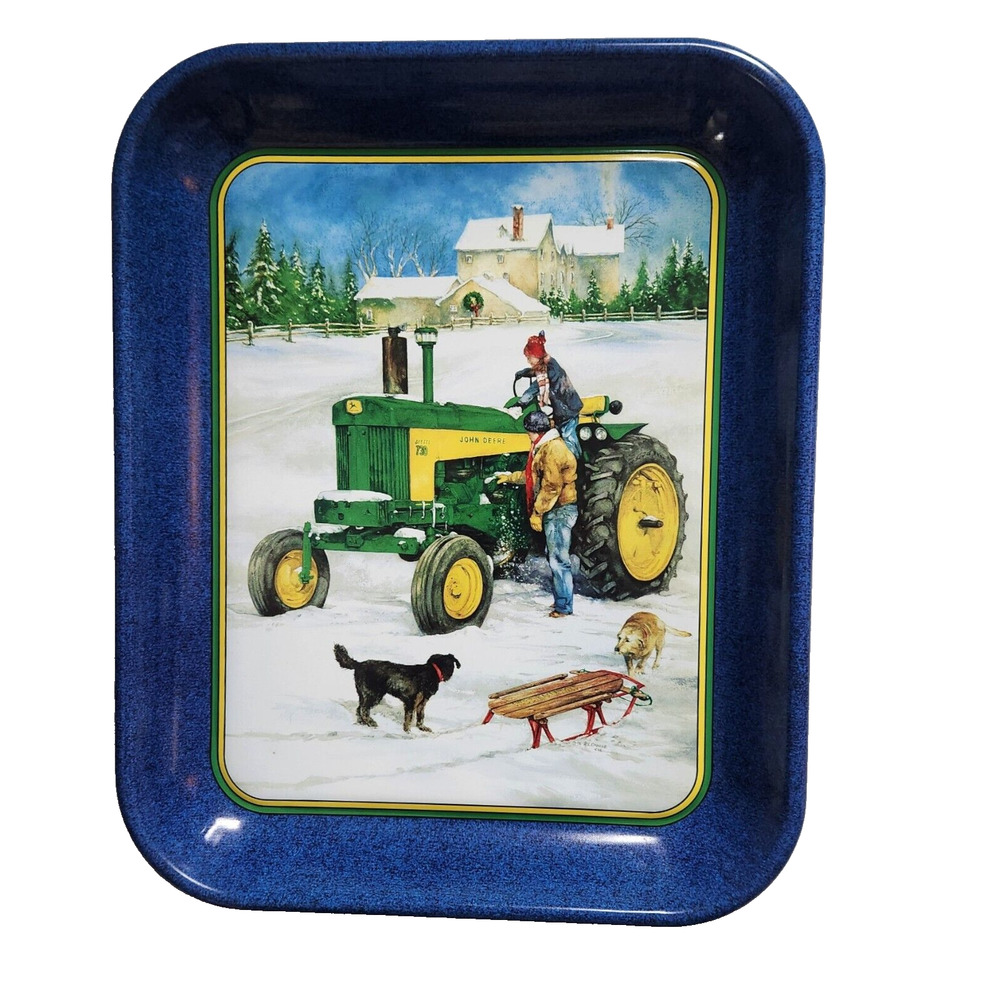 John Deere Tractor 730 Serving Tray-Sleigh Ride with Daddy-Vintage 1999 - Signed